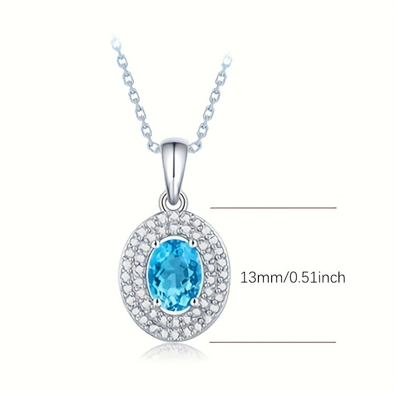 Women 925 Sterling Silver Blue Topaz Moissanite Pendant Necklace