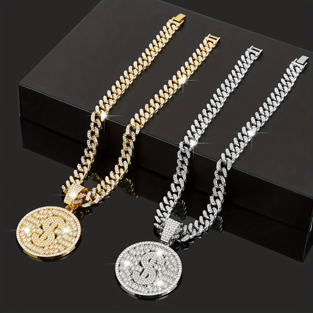 Men's Rhinestone Cuban Chain Pendant  Necklace