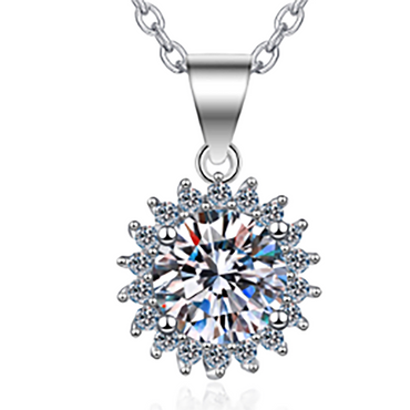 Women Moissanite Pendant Silver Chain Sunflower Diamond Necklace