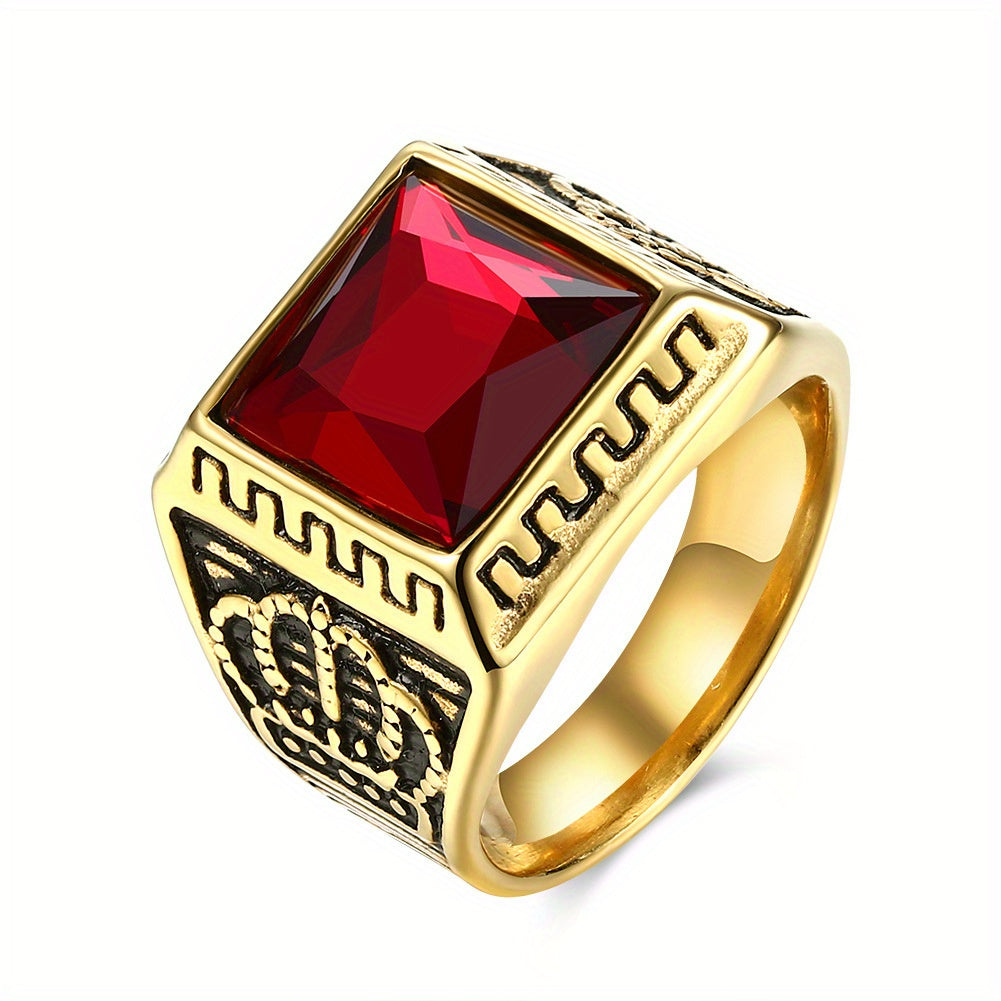 Crown Patterned Inlaid Zirconia Ring