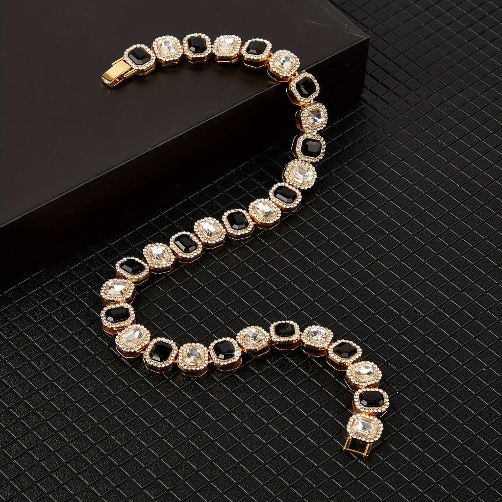 Square Rhinestone White Black Necklace