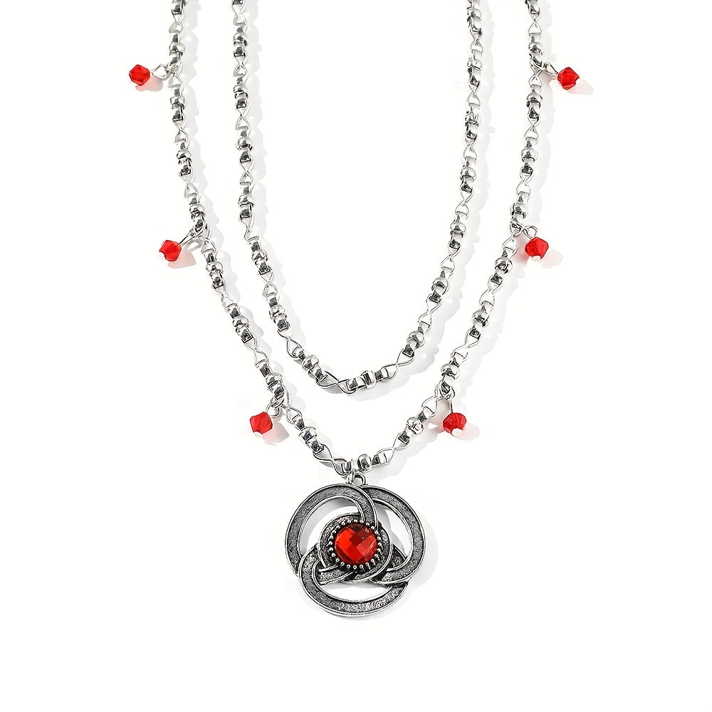 Zinc Alloy Red Ruby Pendant Necklace