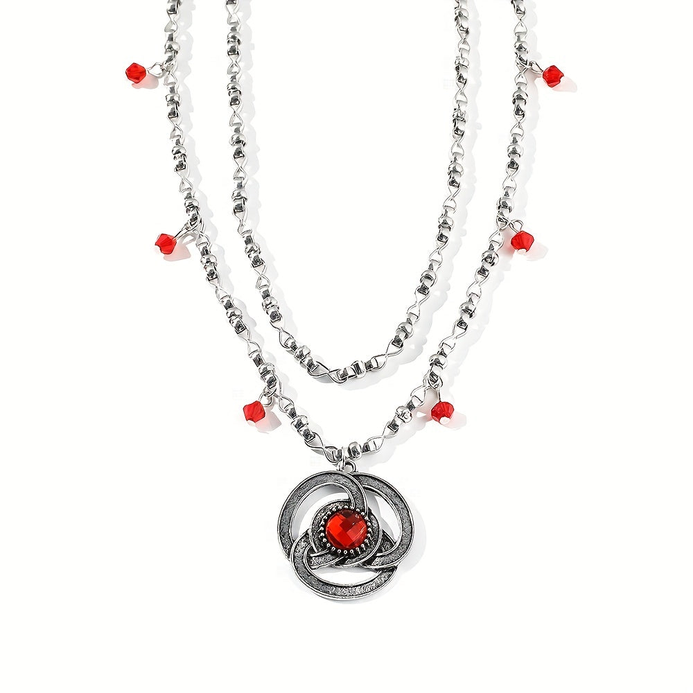 Zinc Alloy Red Ruby Pendant Necklace