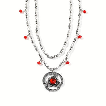 Zinc Alloy Red Ruby Pendant Necklace