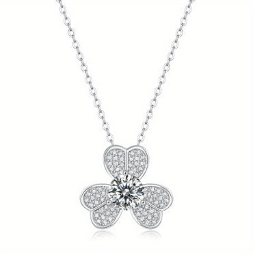 Women 925 Sterling Silver Flower Moissanite Necklace