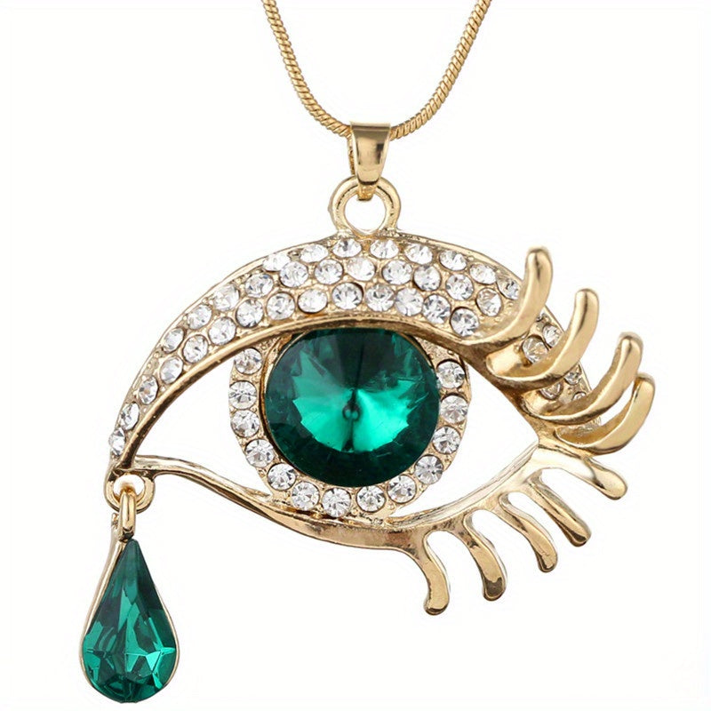 Rhinestone Evil Eye Water Drop Pendant Necklace