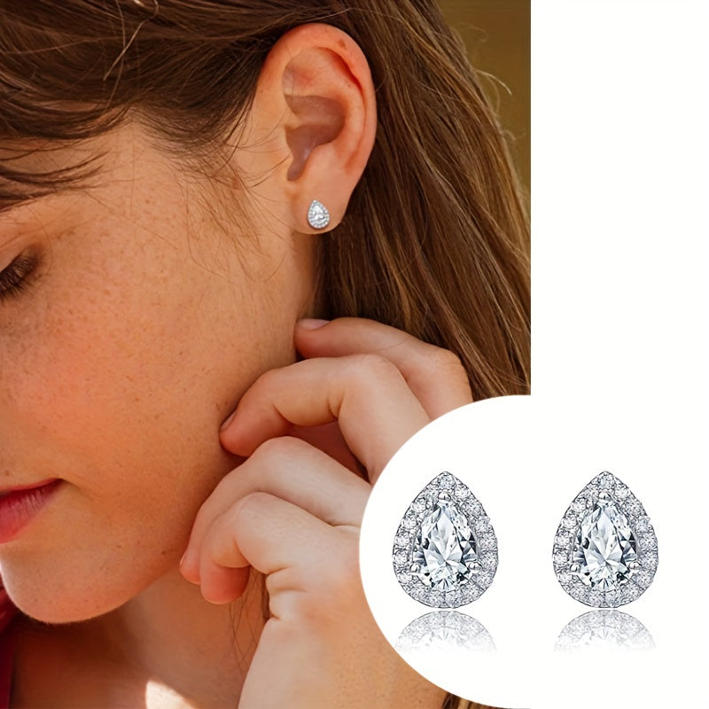 Women Silver Moissanite Teardrop Earrings