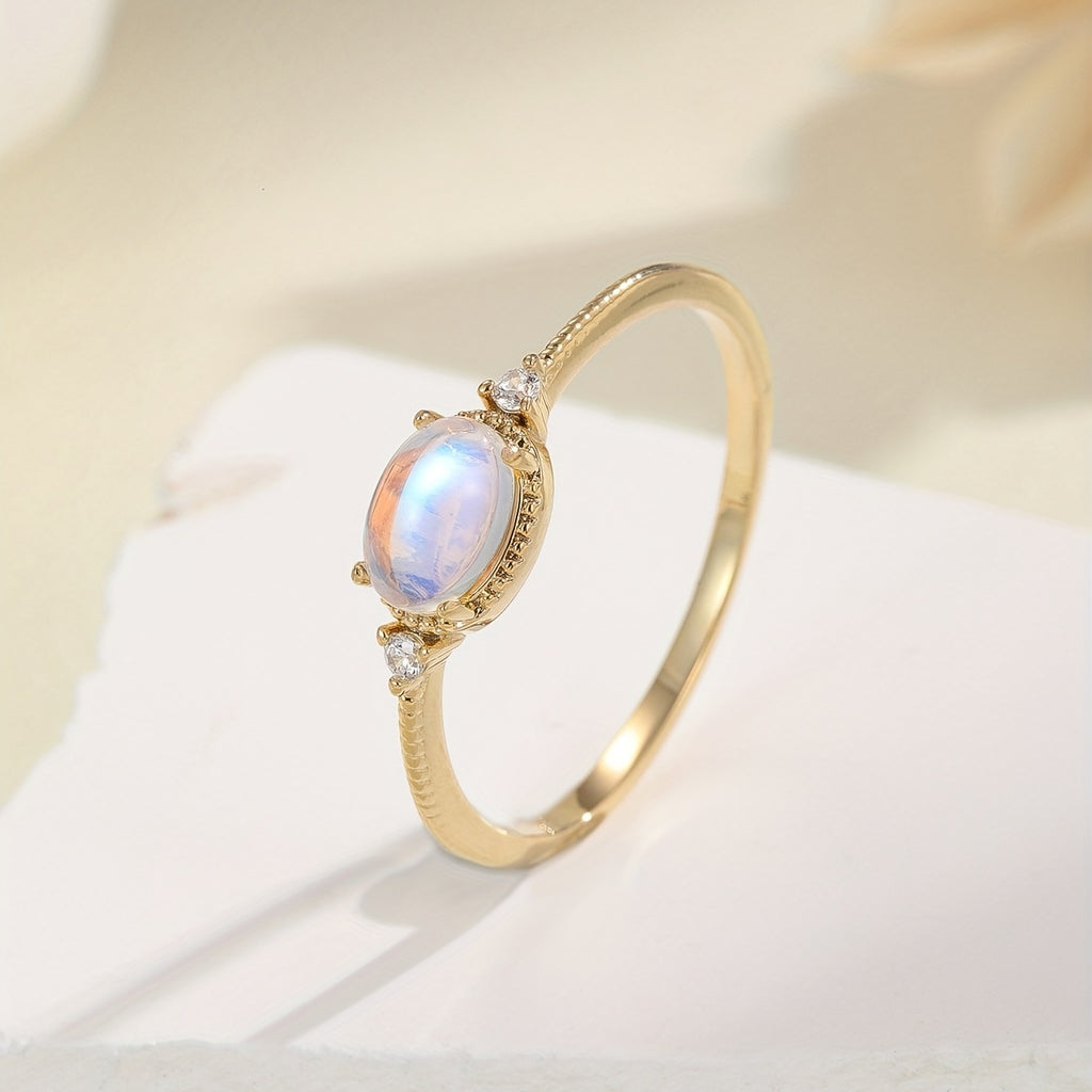 Copper Shiny Moonstone Inlay Ring