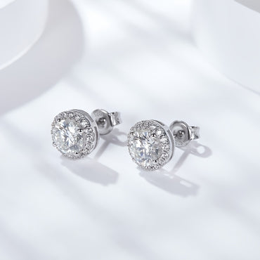 Women Classic Round Bag Moissanite Stud Earrings