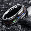 Men's 1pc 8MM Wide Silver Gray Faceted Edge Inlaid Abalone Pattern Men's Tungsten Ring