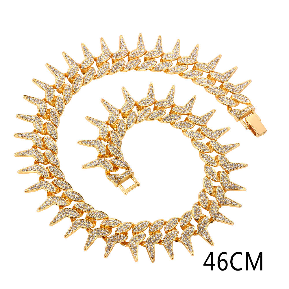 Heavy Iced Out Cuban Rivet Spike Thorns Link Bracelet Necklace