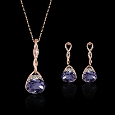 Simple Crystal Pendant Necklace Earring Set