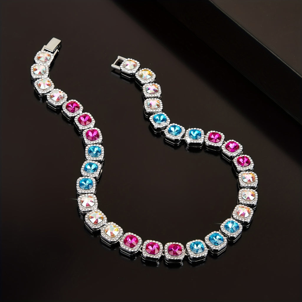 Hip Hop Square Multicolor Rhinestone Necklace