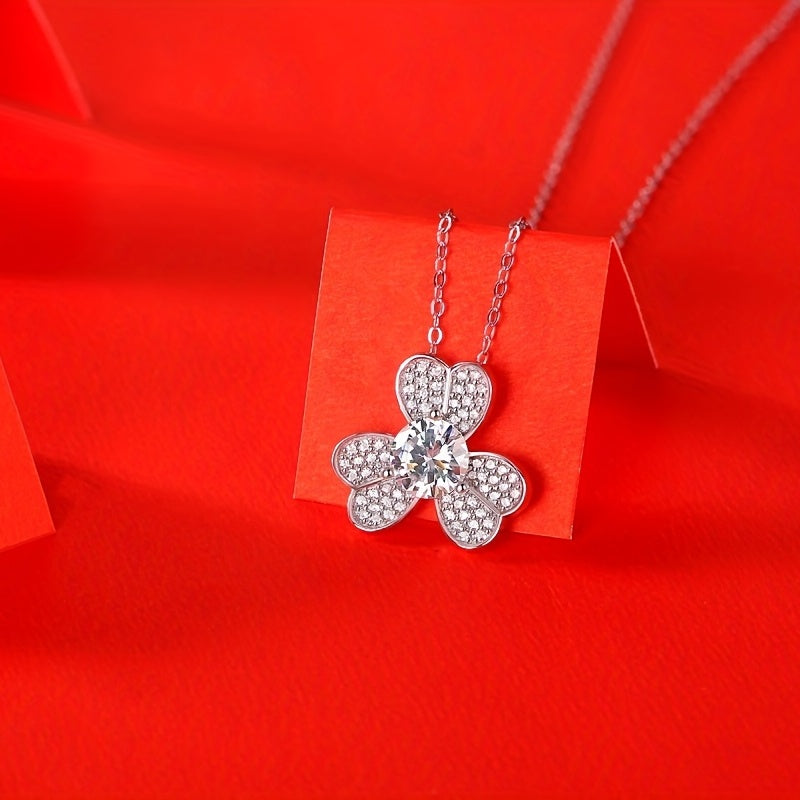 Women 925 Sterling Silver Flower Moissanite Necklace