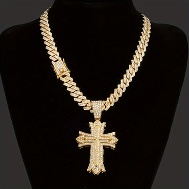 Gothic Rhinestone Cross Pendant Necklace