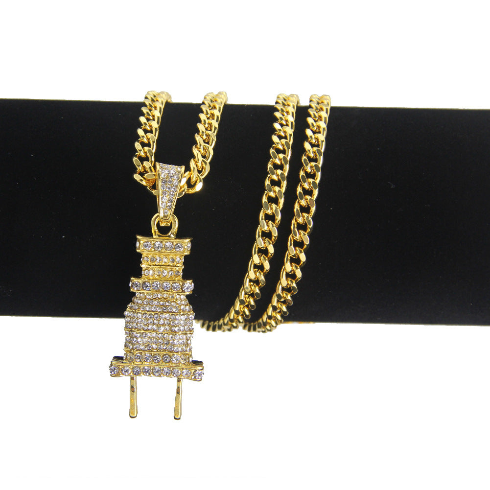 Cuban Link Chain Plug Pendant Necklace