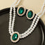 Vintage Emerald & Faux Pearl Earrings Necklace Set