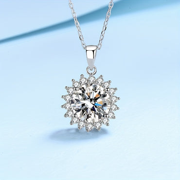 Women Moissanite Pendant Silver Chain Sunflower Diamond Necklace