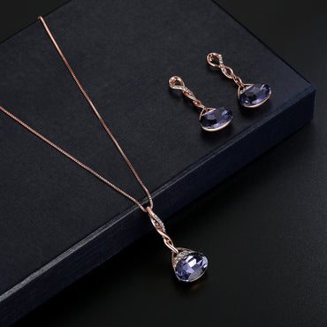 Simple Crystal Pendant Necklace Earring Set