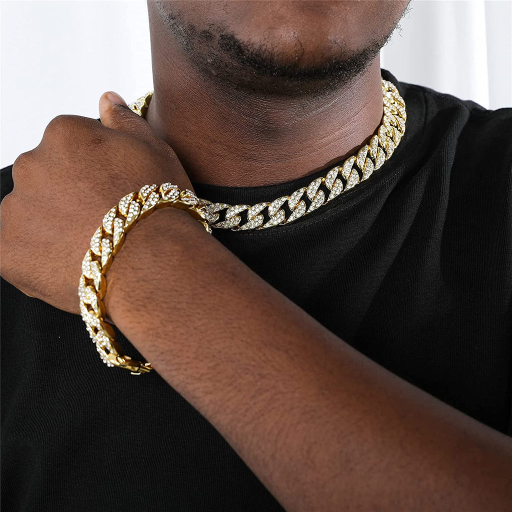 Men's Cuban Link Chain Necklace and Bracelet Sets