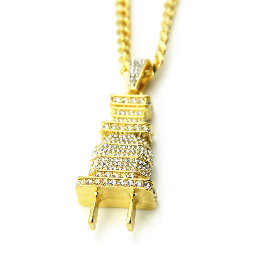 Cuban Link Chain Plug Pendant Necklace