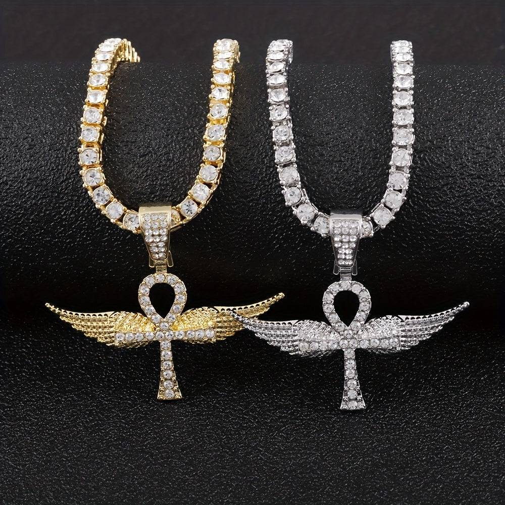 Hip Hop Iced Out Cross Wing Pendant Necklaces