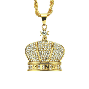 Men's Cuban Link Chain Crown Pendant Necklace