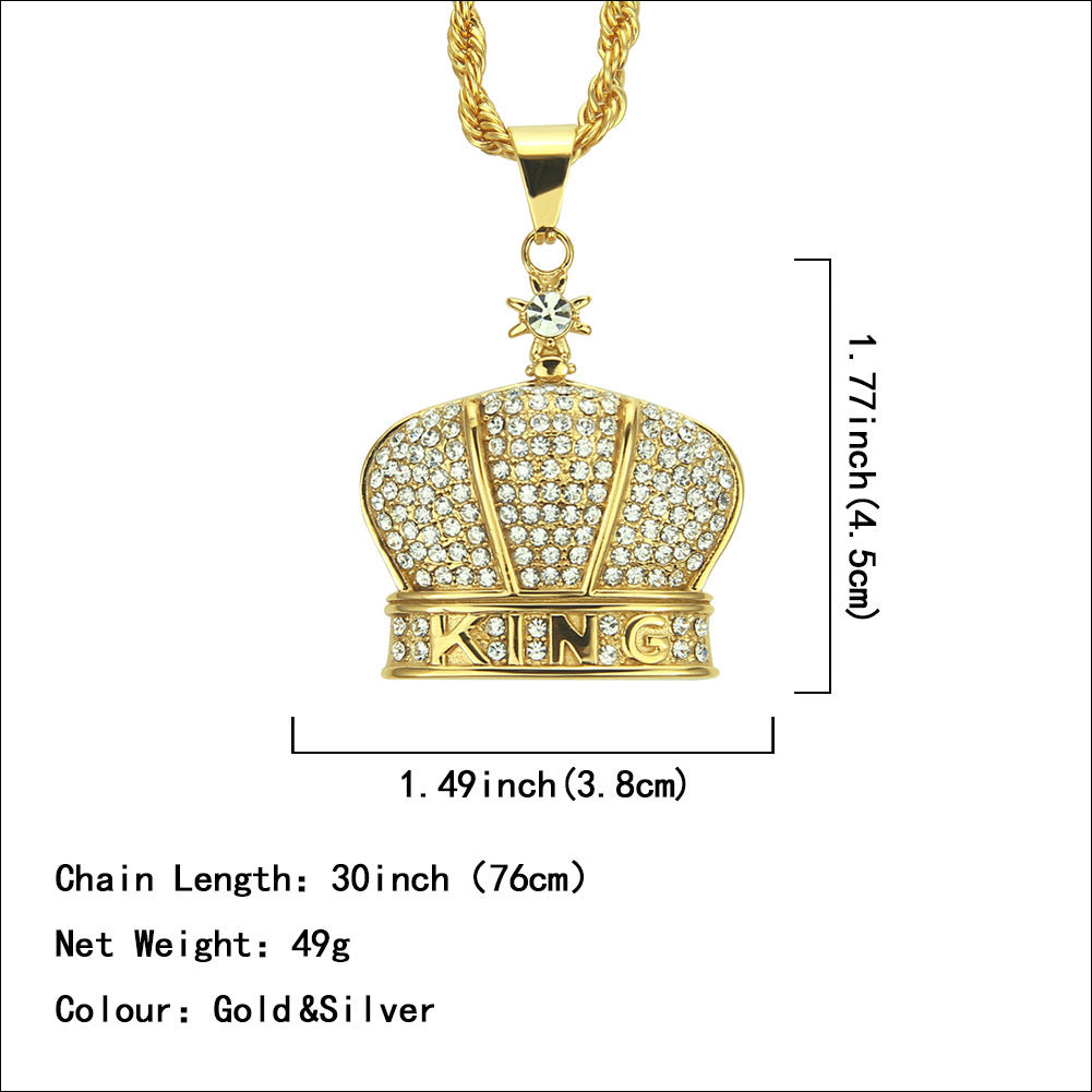 Men's Cuban Link Chain Crown Pendant Necklace