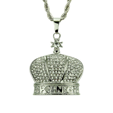 Men's Cuban Link Chain Crown Pendant Necklace