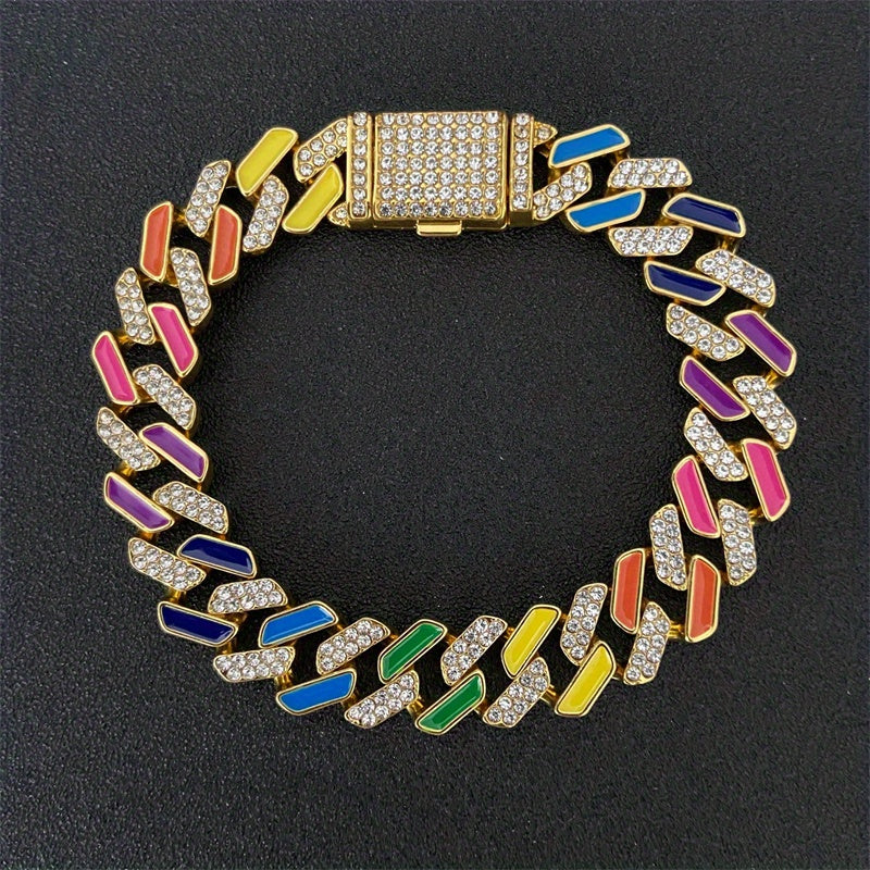 Hip-Hop Cuban Chain Rainbow Necklace Bracelet Set