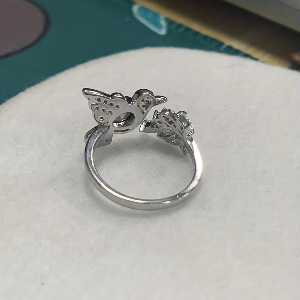 Silvery Bird-Shaped Opening Ring