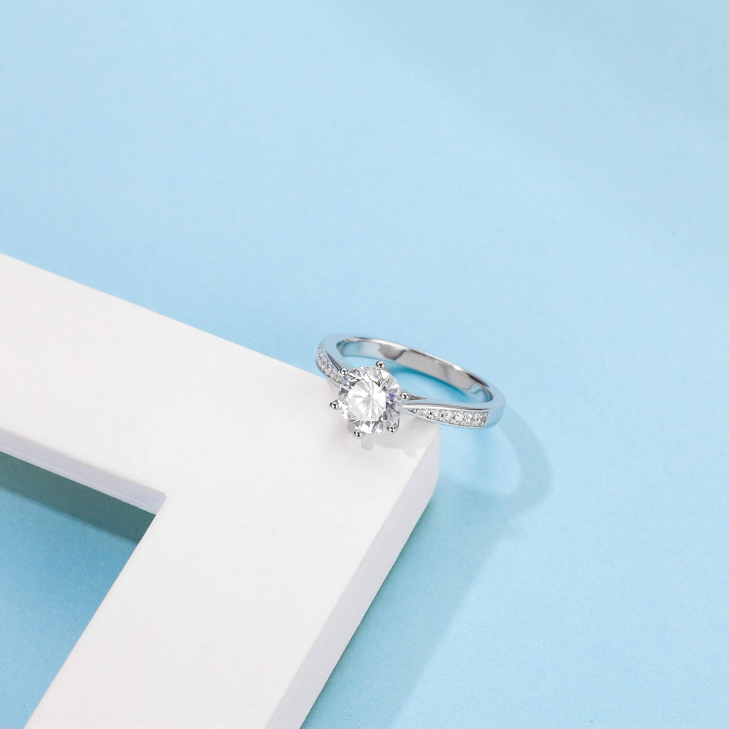 Women 1ct Moissanite Promise Ring 925 Silver Anniversary Engagement Wedding Ring