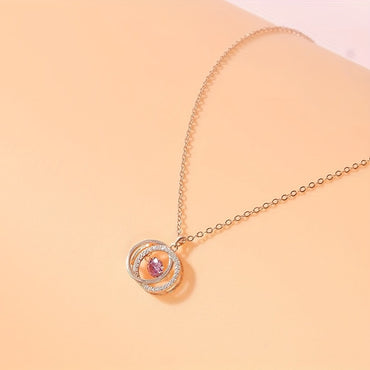 Women Pink Moissanite Necklace 925 Sterling Silvery