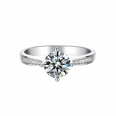 Women Moissanite 1 Carat Brilliant Shape D Color 925 Sterling Silver Finger Ring