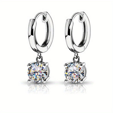 Women Round Moissanite Drop Earrings