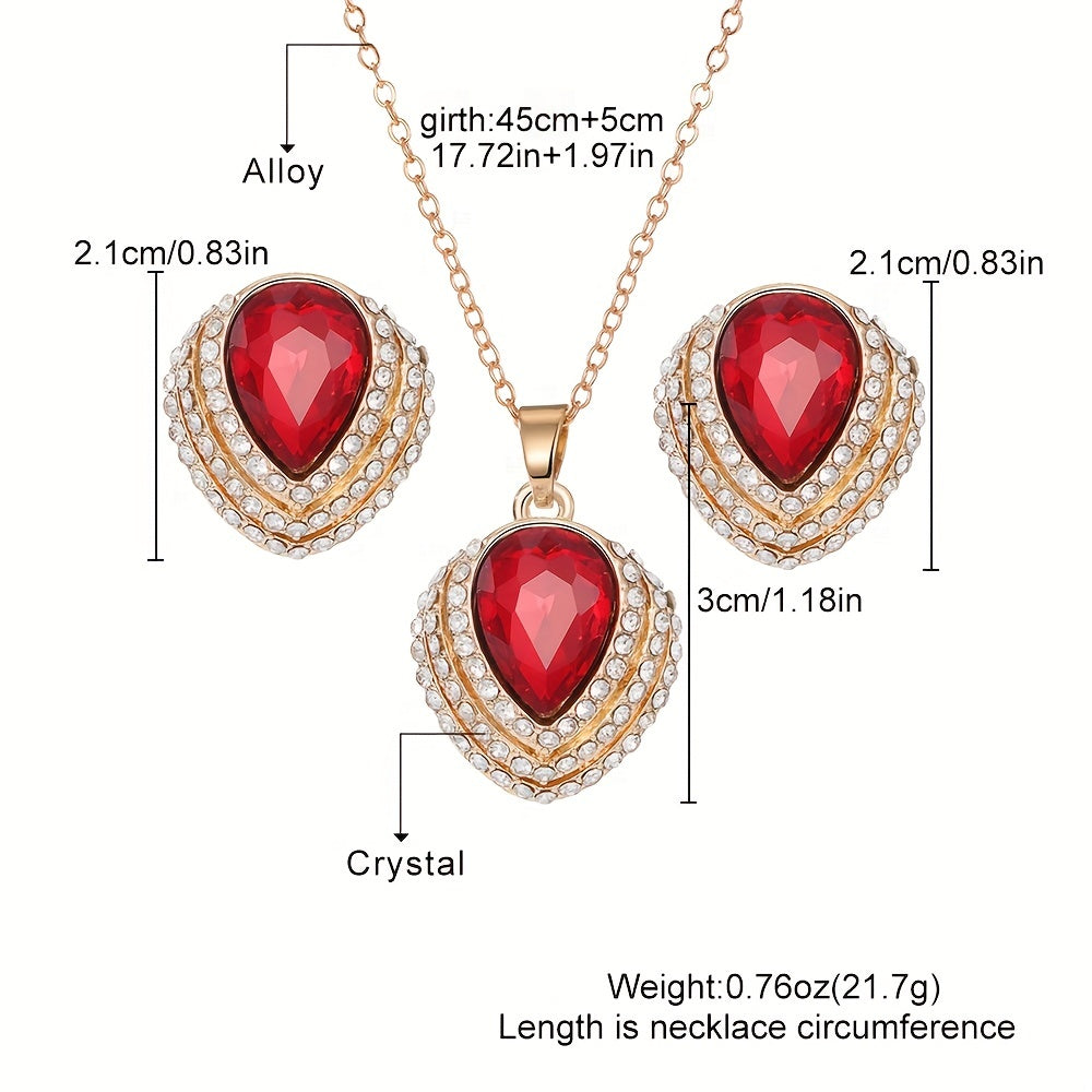 Teardrop Shape Crystal Necklace & Earrings