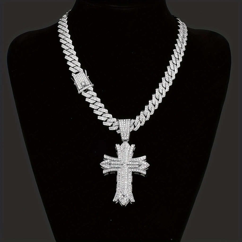 Gothic Rhinestone Cross Pendant Necklace