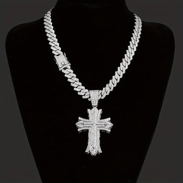 Gothic Rhinestone Cross Pendant Necklace