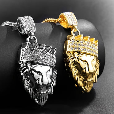 Men's Cuban Chain Iced Out Crown Pendant Necklace