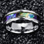 Men's 1pc 8MM Wide Silver Gray Faceted Edge Inlaid Abalone Pattern Men's Tungsten Ring