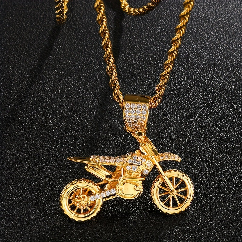 Hip Hop Copper Inlaid Zircon Off-Road Motorcycle Pendant Necklace