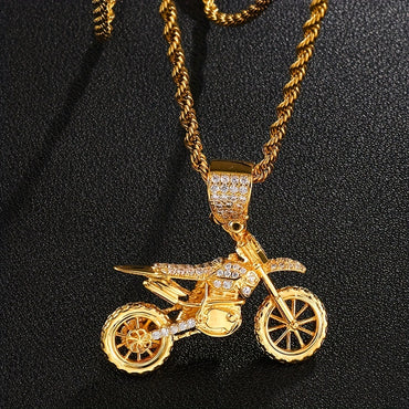 Hip Hop Copper Inlaid Zircon Off-Road Motorcycle Pendant Necklace