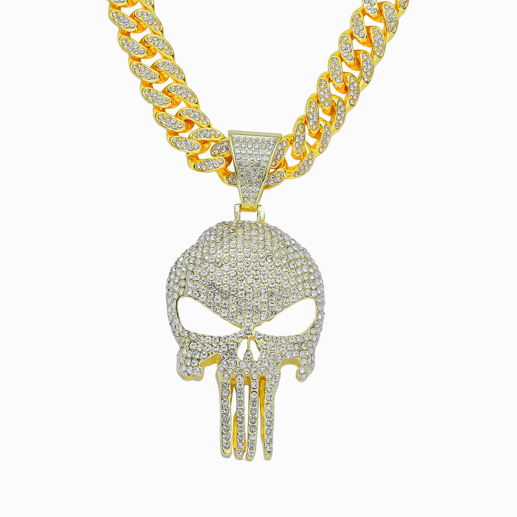 Men's Cuban Link Chain Skull Pendant Necklace