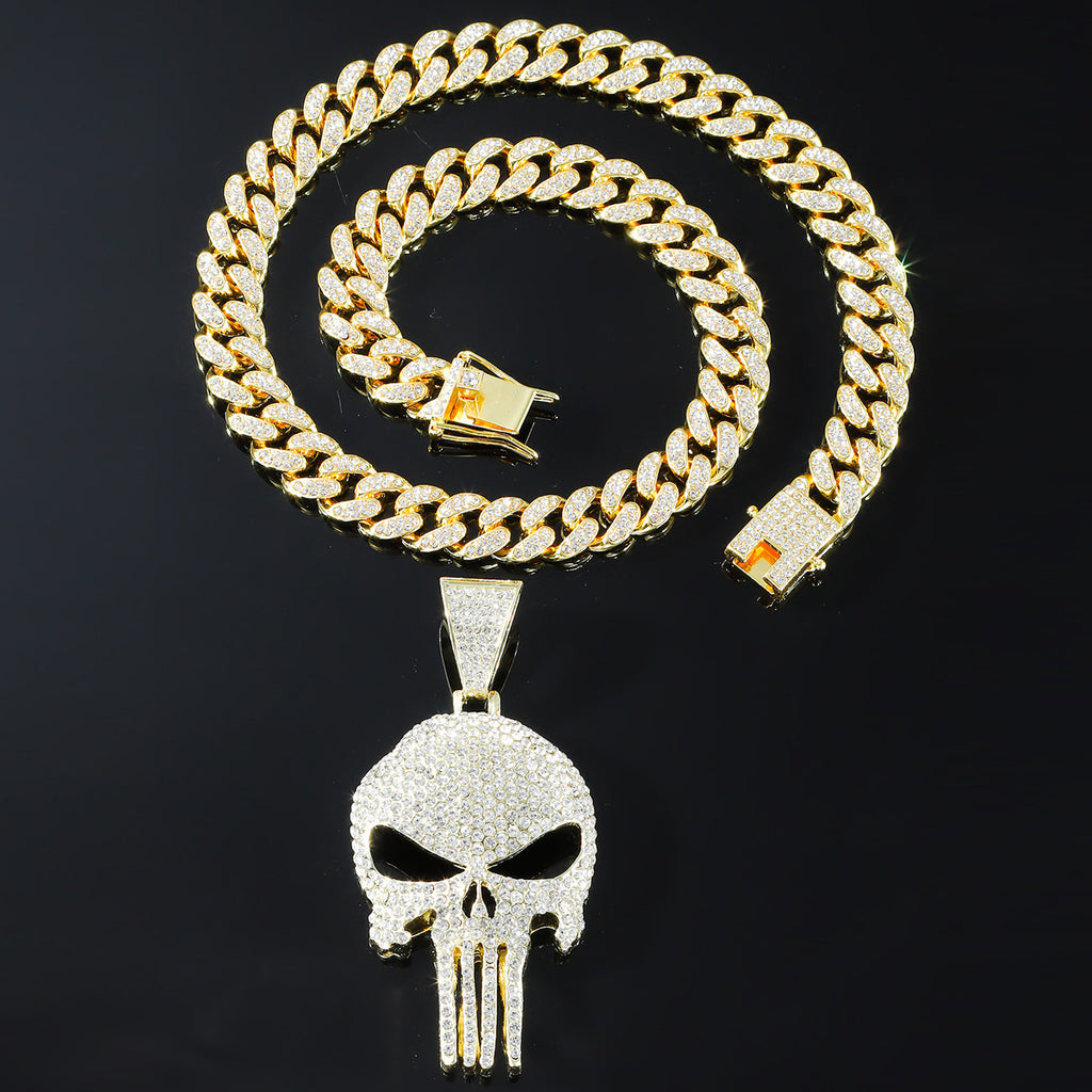 Men's Cuban Link Chain Skull Pendant Necklace