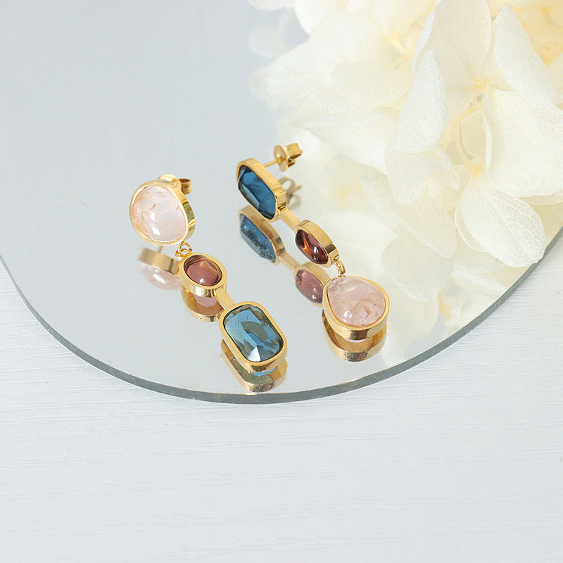 Asymmetrical Crystal Glass Stone Colorful Earrings
