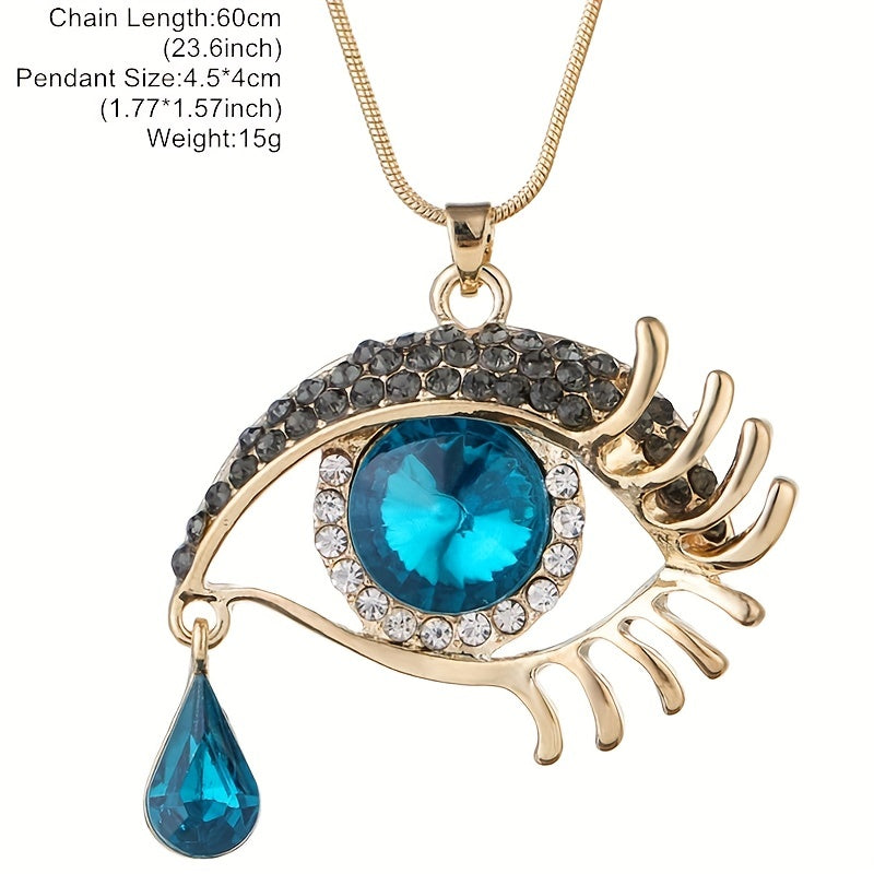 Rhinestone Evil Eye Water Drop Pendant Necklace