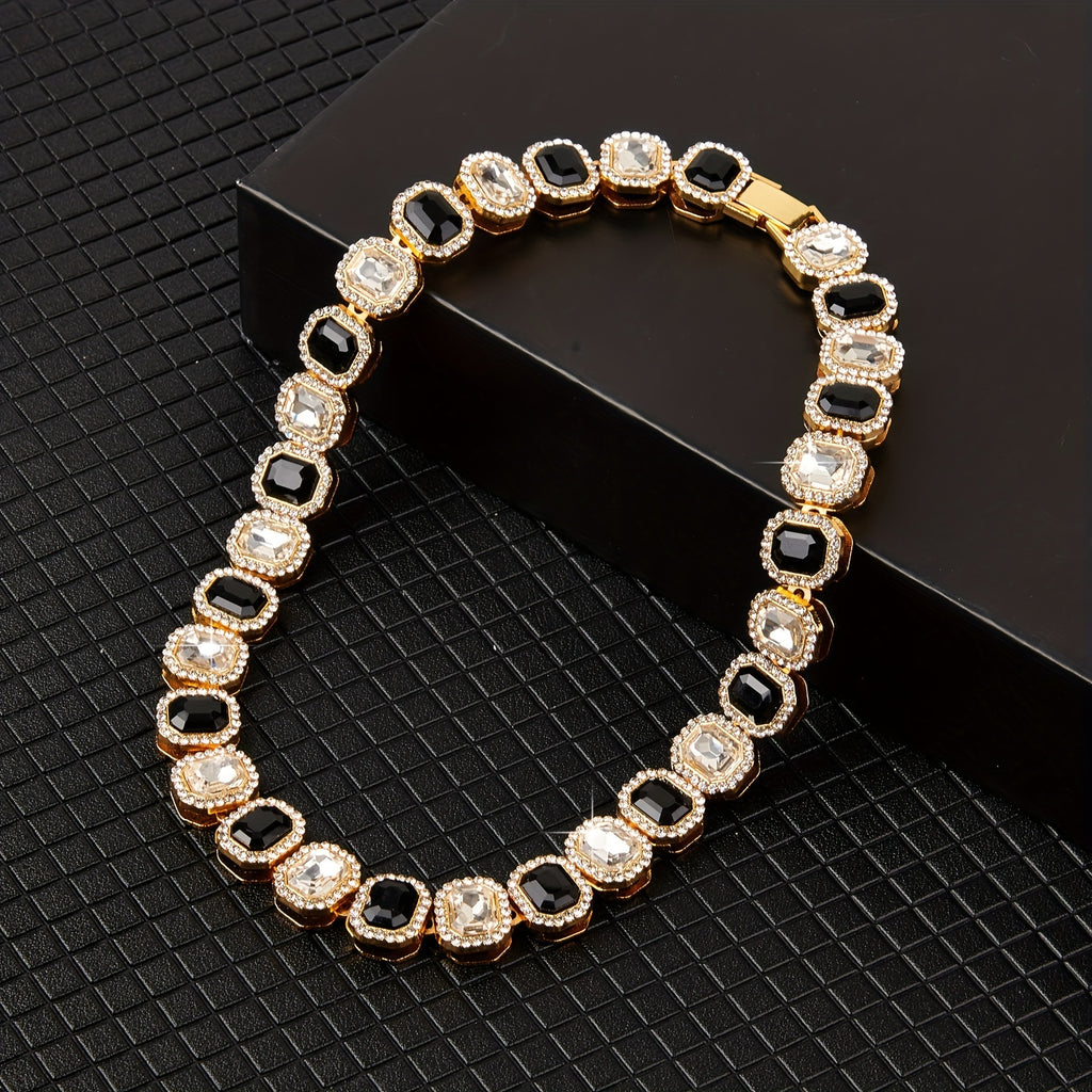 Square Rhinestone White Black Necklace