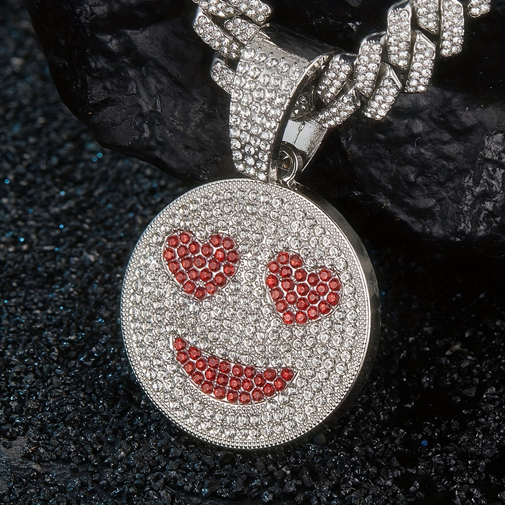 Ice Out Smiley Hearts Enamel Pendants Necklaces