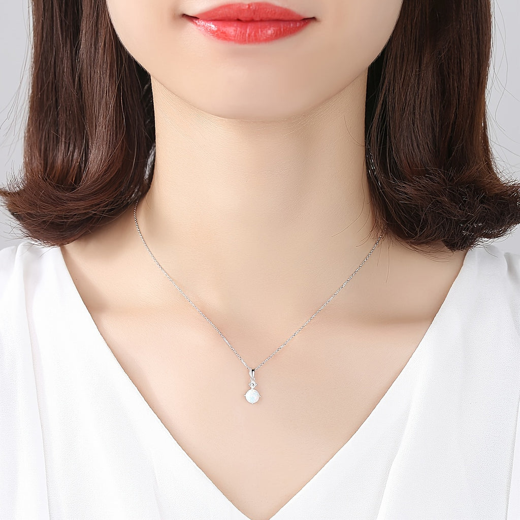 Women's 925 Sterling Silver Opal Pendant Necklace
