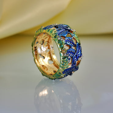 Vintage Painted Flower Leaf Ring